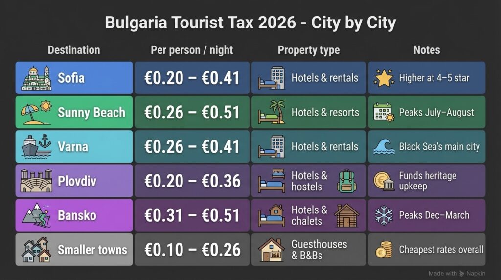 Bulgaria Tourist Tax 2026 | city by city
