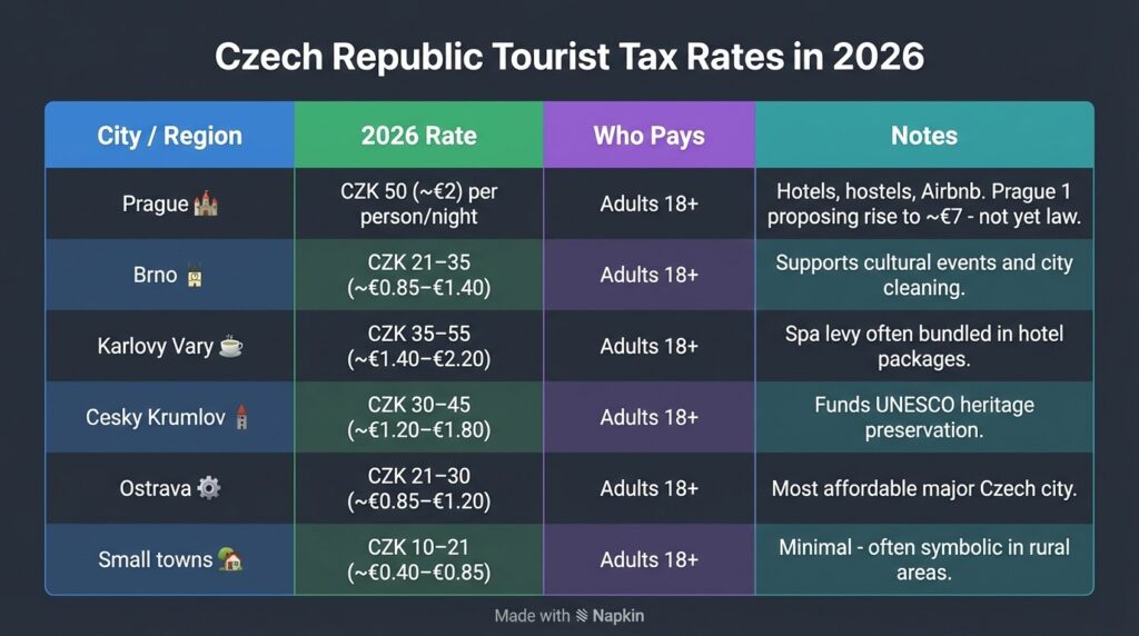 Czech Republic Tourist Tax rates in 2026