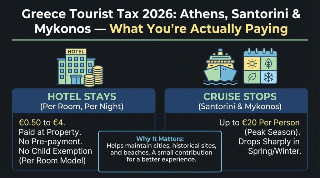 Tourist Tax in Greece 2026 | Athens, Santorini & Mykonos: what you're actually paying