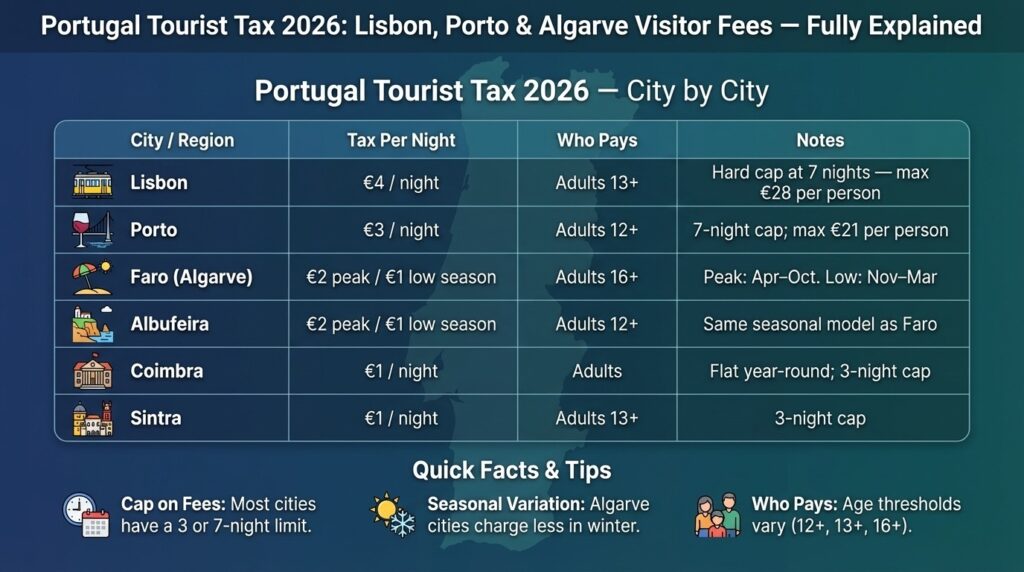 Portugal Tourist Tax 2026 | Lisbon, Porto & Algarve Visitor Fees